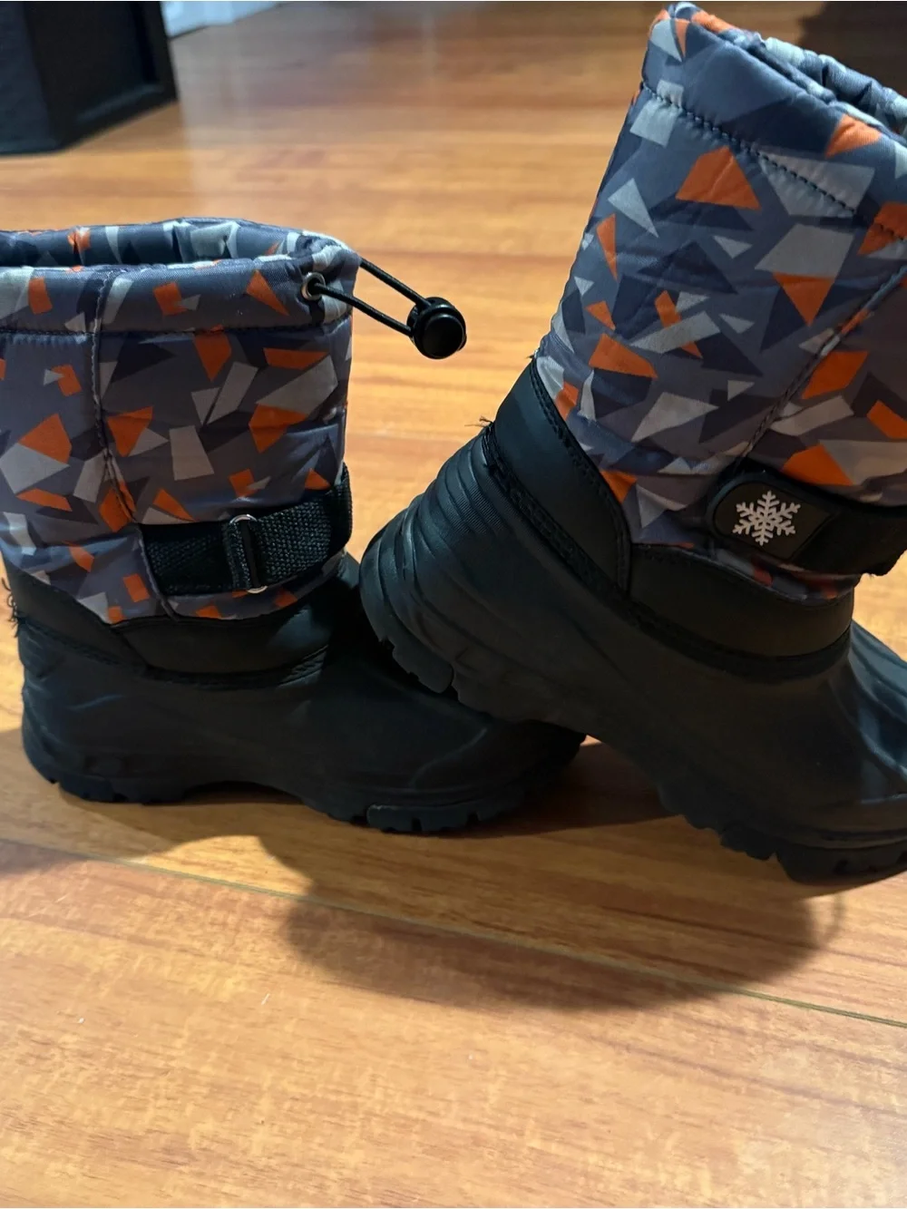 Kids Black and Gray Winter Snow Boots with Orange Accents
